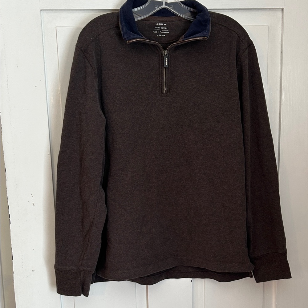 J. Crew Mens Quarter-Zip Pullover Chocolate Brown Medium Heritage Casual Soft